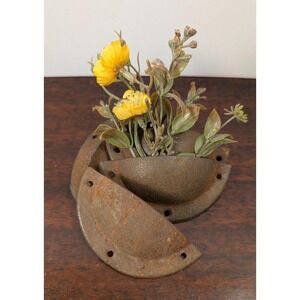 Vintage Rusty Cast Iron Bin Cup Drawer Pull Wall Pocket Farmhouse Industrial
